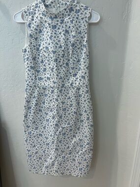 Brooks Brothers White Midi Dress with Blue Floral Print